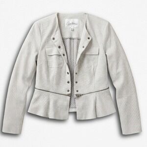 Carol Anderson by Invitation Grey Check Peplum Blazer Jacket Size 6